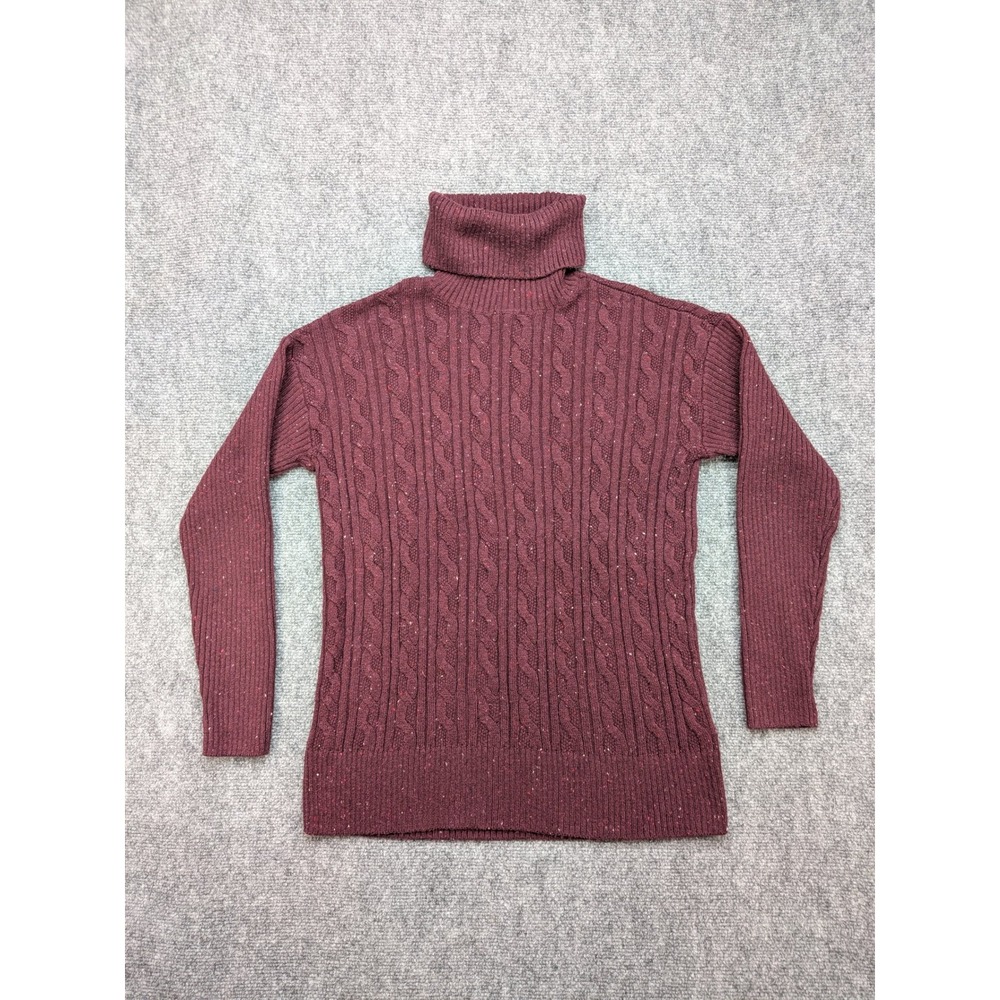 Talbots Cable Knit Turtleneck Sweater Women's Small Burgundy Speckle Career Work